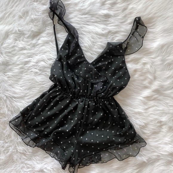 Free People Dresses & Skirts - Sheer Patterned Romper with Ruffle Trim